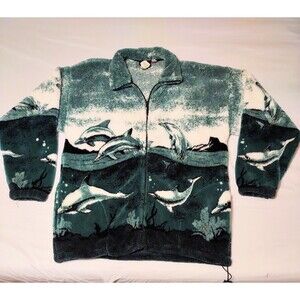 Vintage George Vine Dolphin Jacket Men's XL Sherpa Fleece Full Zip Made in USA
